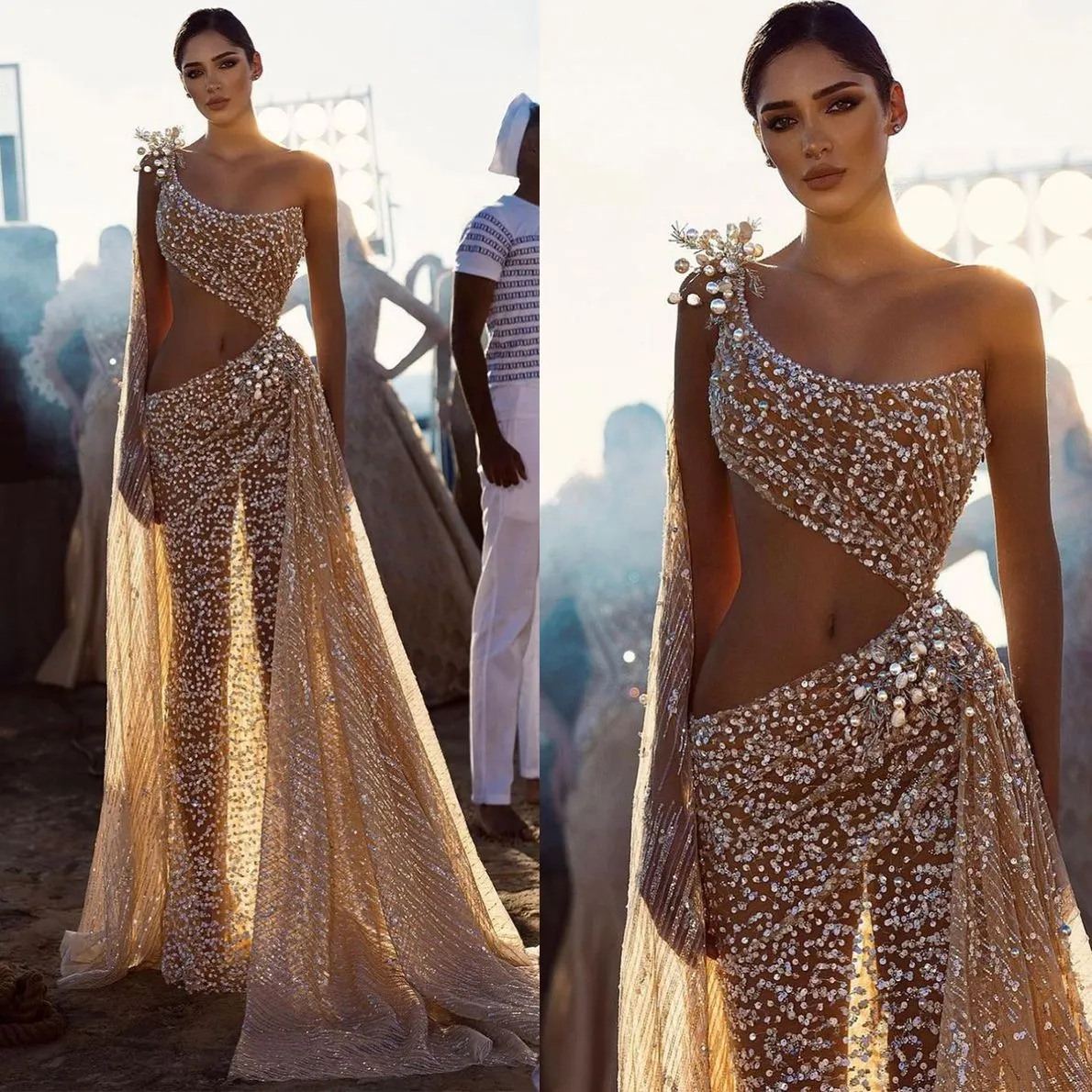 Sequined Mermaid Shiny Wedding Dresses One Shoulder Sleeveless Bridal Gowns Custom Made Sexy Dress Vestido De Novia