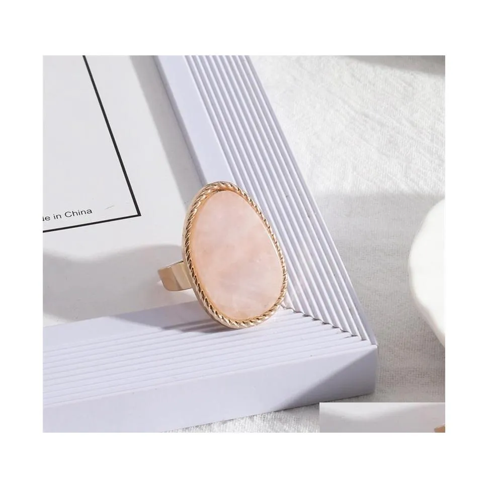 CAR DVR Cluster Rings Fashion Gold Plated Pink Rose Quartz Crystal Open Geometric Natural Stone Ring for Women Jewelry Gift Drop Delivery DHY4O