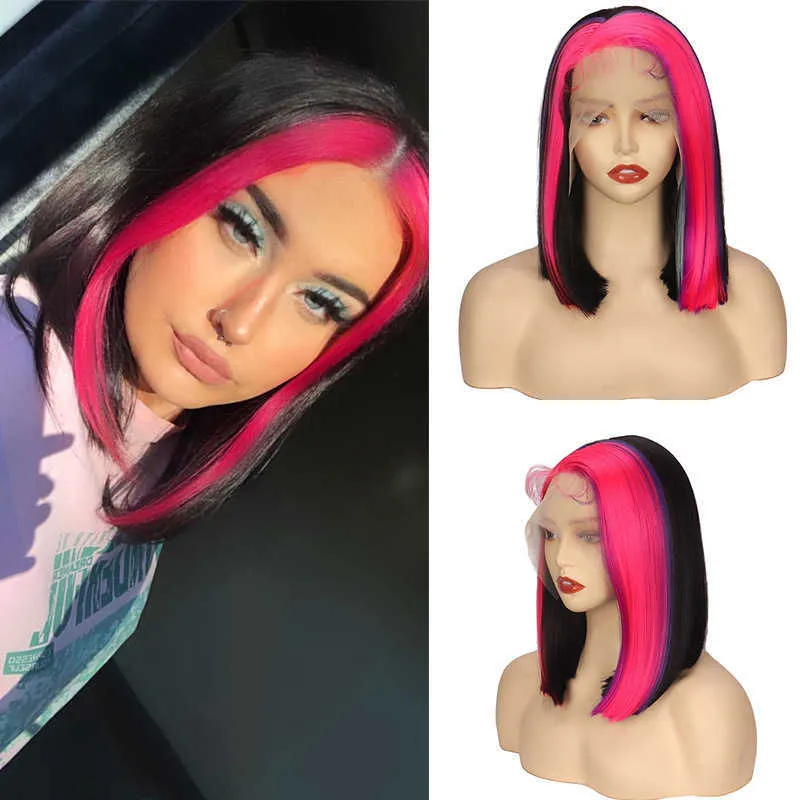 Female Color Short Straight Hair 13 2.5 Front Lace Wig Partial Split Chemical Fiber Head Cover Wigs