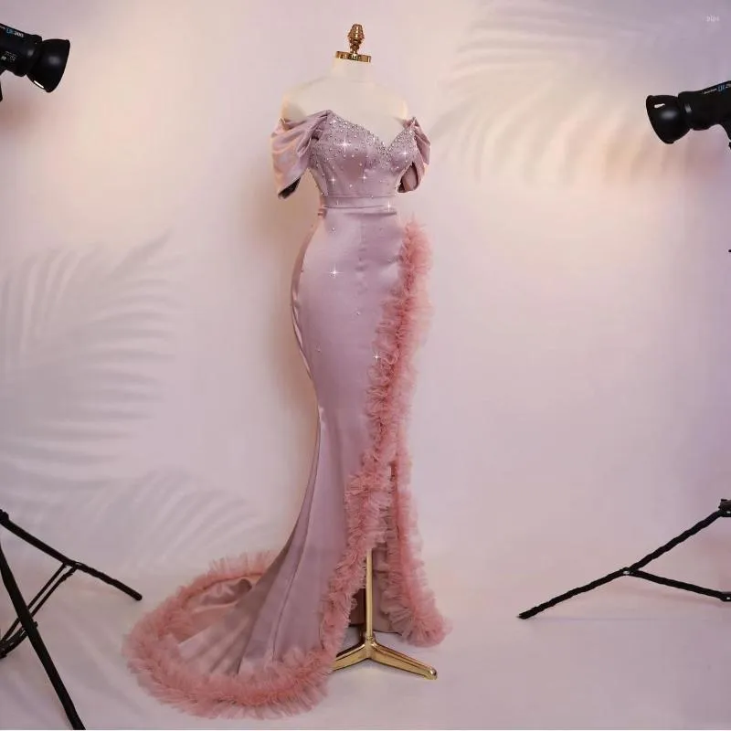 Partykleider charmante elegante mermaid prom Cap Sleeve High Split Crystal
