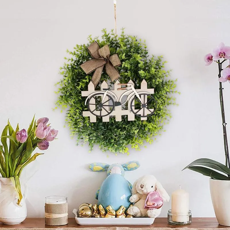 Dekorativa blommor 2023 Spring Wreath Natural Rattan Simulation Green Plants Easter Door Decoration Pendant Home