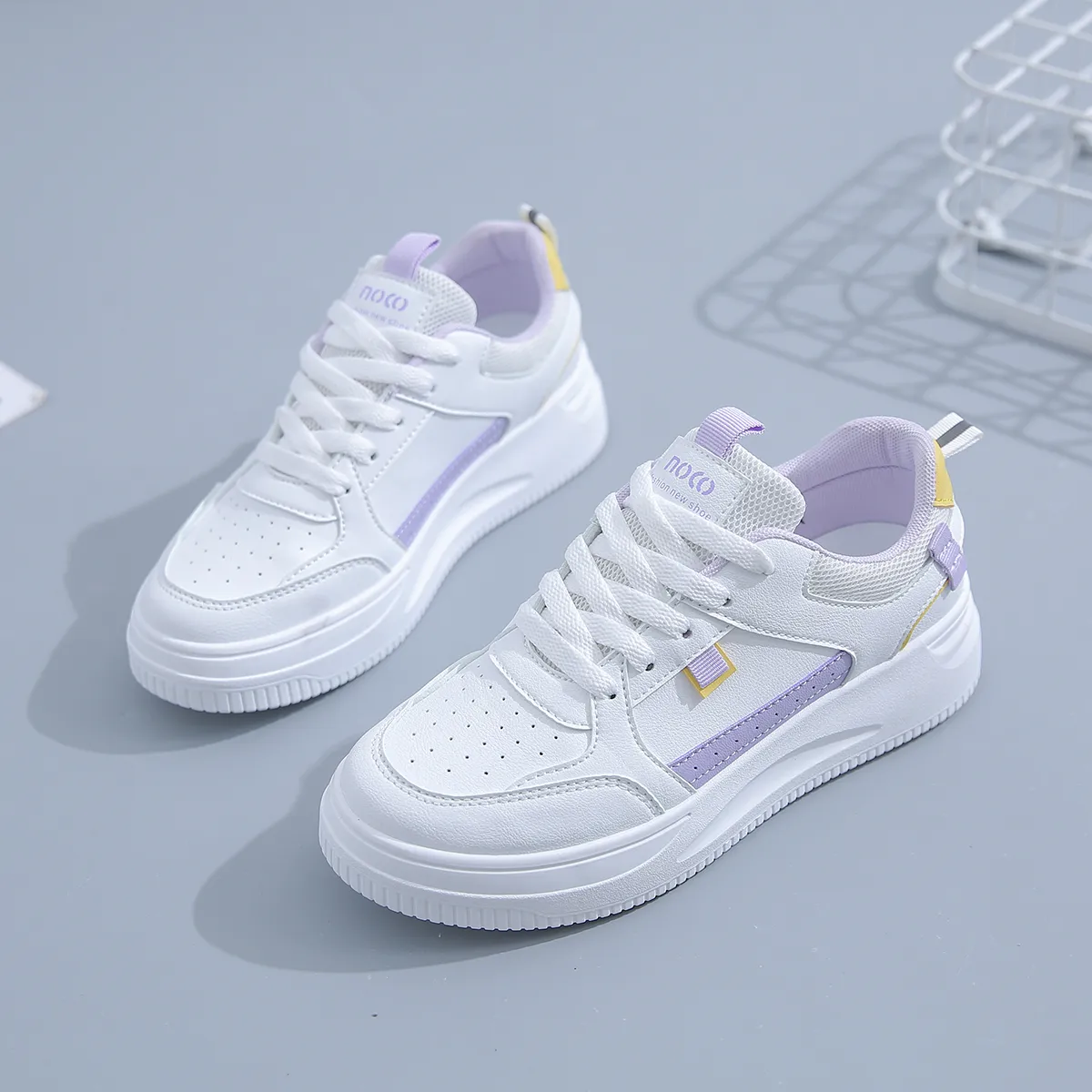 Chaussures flatboard pour femmes Hotsale Fashion Blanc-rose Blanc-violet printemps chaussures de sport baskets Color7