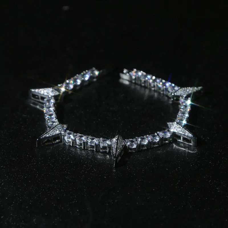 Iced Out bracelet hip hop pavé 5mm cz pierre pavée chaîne de tennis avec pic charme bracelets bracelets argent plaqué punk styles femmes hommes hiphop bijoux en gros