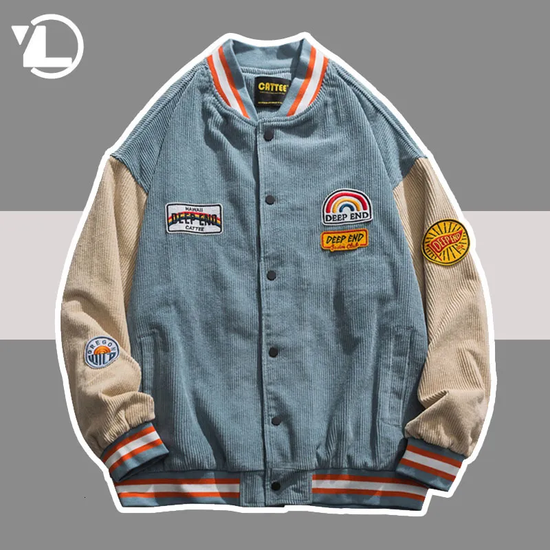 Erkek ceketler harajuku kolej ceketleri erkekler kadın hip hop kadife patchwork nakış beyzbol ceket retro rahat gevşek varsity katlar çift 230301