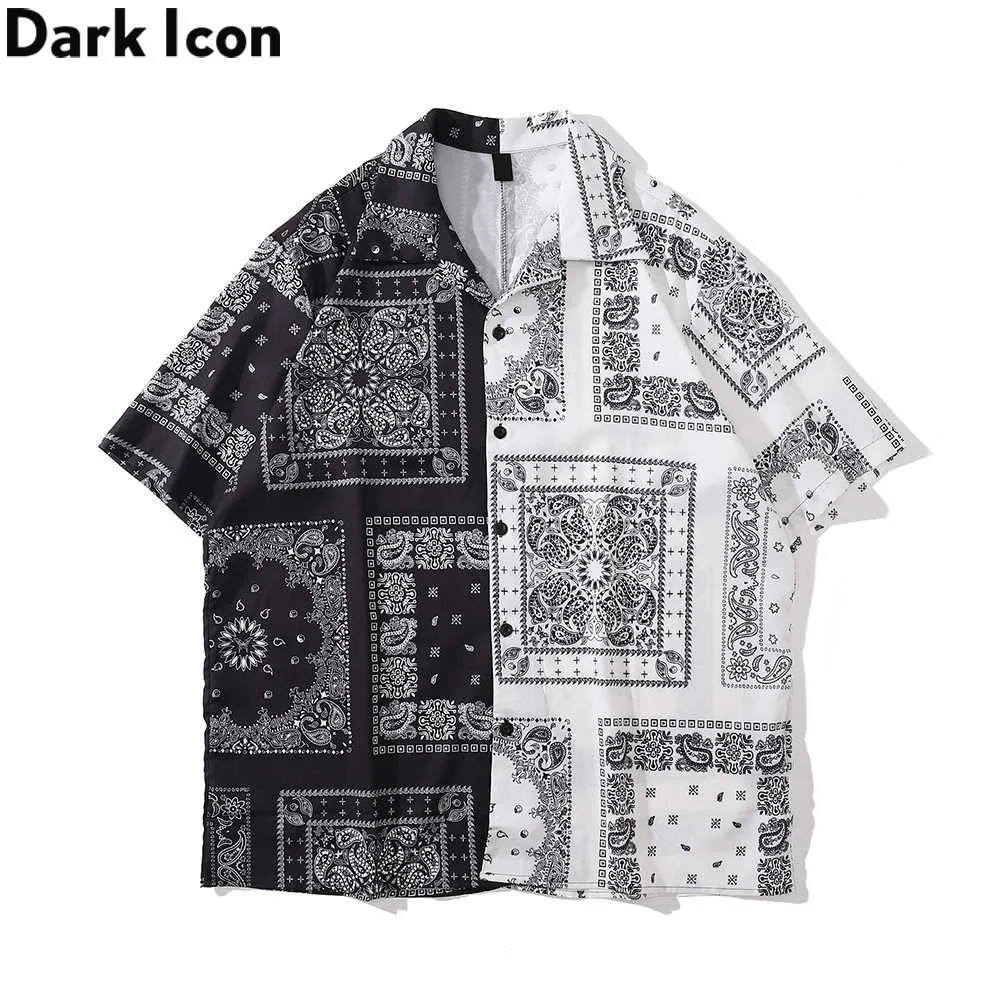 Chemises décontractées pour hommes Foncé Noir Blanc Patchwork Bandana Chemise Hommes Femmes D'été Mince Matériel Hommes Polo Shirt Streetwear Vêtements Z0224