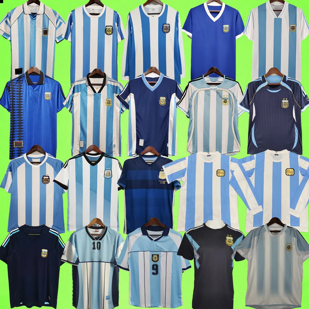 1986 Maradona Argentina Retro Soccer Jerseys Uniforms 1993 1994 1996 1997 1998 2000 2001 2006 2010 2014 Football Shirt 86 93 94 96 97 98 04 05 06 10 14 long sleeve home away