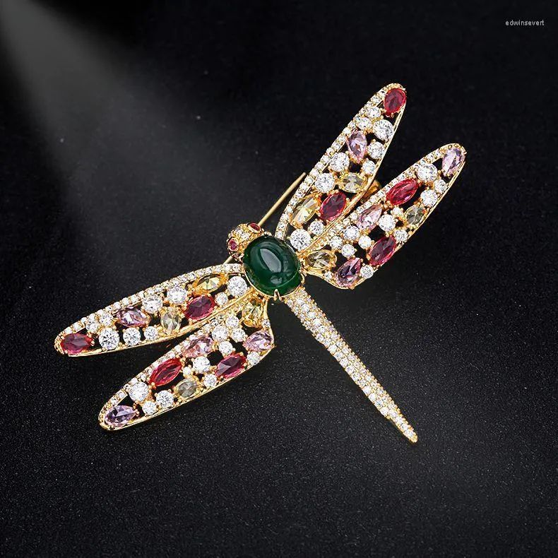 Brosches Korean Stylish Dragonfly Insect For Women Colorful Cubic Zirconia Pins Fashion Jewelry Scarf Suit tröja Tillbehör