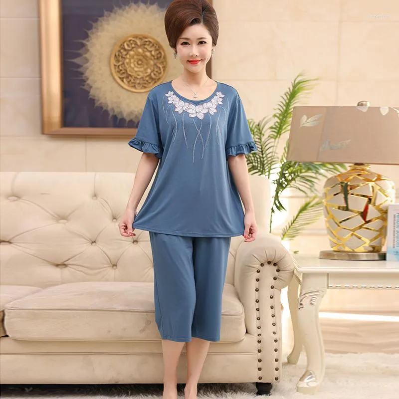 Women's Sleepwear Arrival Female Pajamas Set Summer Women Modal Flower Pyjamas Loose Nightwear Home Clothing M-4XL