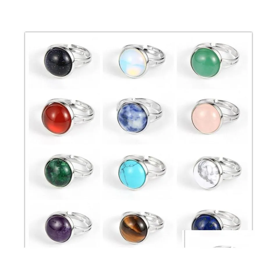 car dvr Cluster Rings Round Kallaite White Green Rose Pink Quartz Stone Fashion Open Size Crystal Jewelry For Men Women Drop Delivery Dhdlg