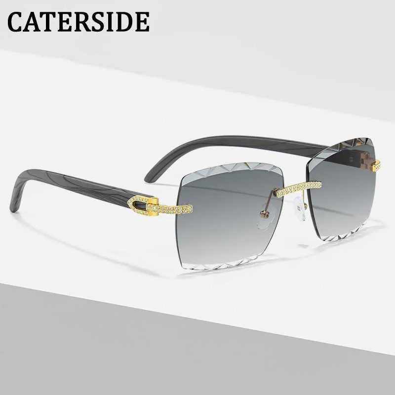 Solglasögon CAMERSIDE 2022 Nya fyrkantiga solglasögon Kvinnor Diamond Cutting Rimless Fashion Crystal Shiny Sun Glasses Female Gradient Eyewear Menj230301