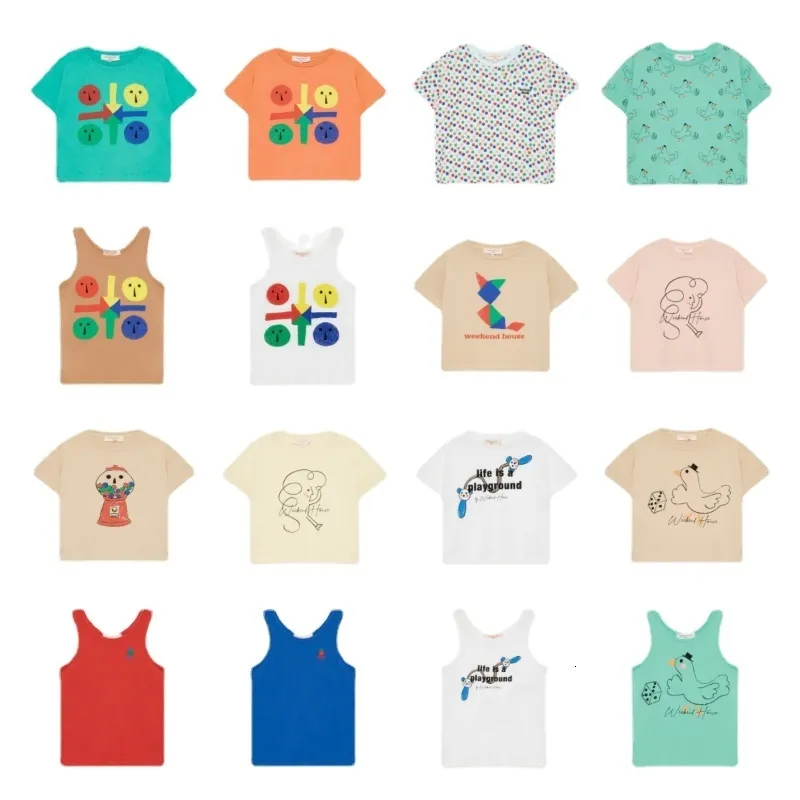 T -shirts kinderins -stijl 2023 Spring wh series zomerjongen meisje katoen ademende korte mouw geprint 230301