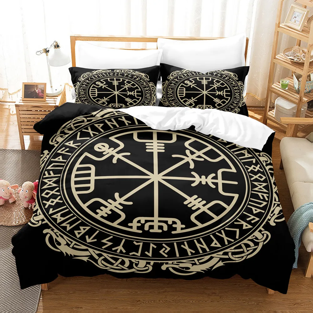 Bedding sets Vegvisir Runes Duvet Cover Set Viking Symbols Celtic Quilt Microfiber Scandinavian Comforter King 230228