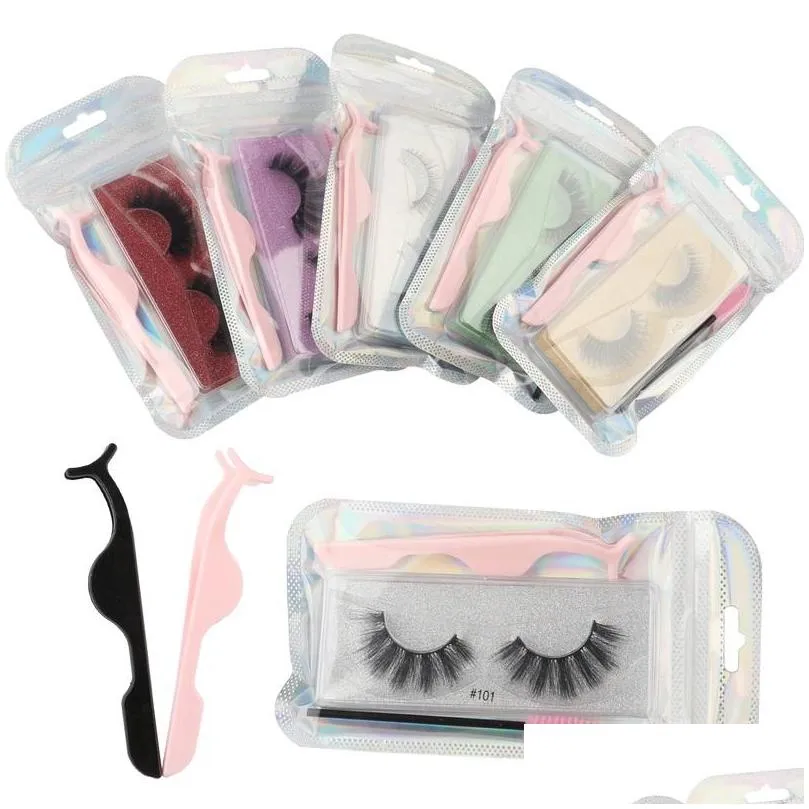 Falska ögonfransar 3D Lashes Eyelash Package Laser Lash Box Extensions With Brush Curler Natural Thick 100 Leverantörer Coloris Beauty Mak DHDRQ