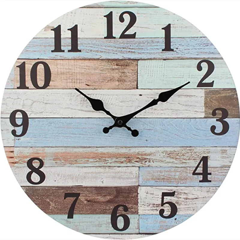 Wall Clocks Wall Clock Wooden Decorative Round Clock 25cm/10'' Quartz Battery Operated Wall Watch Rustic Country Style Decor for Office Home 230301