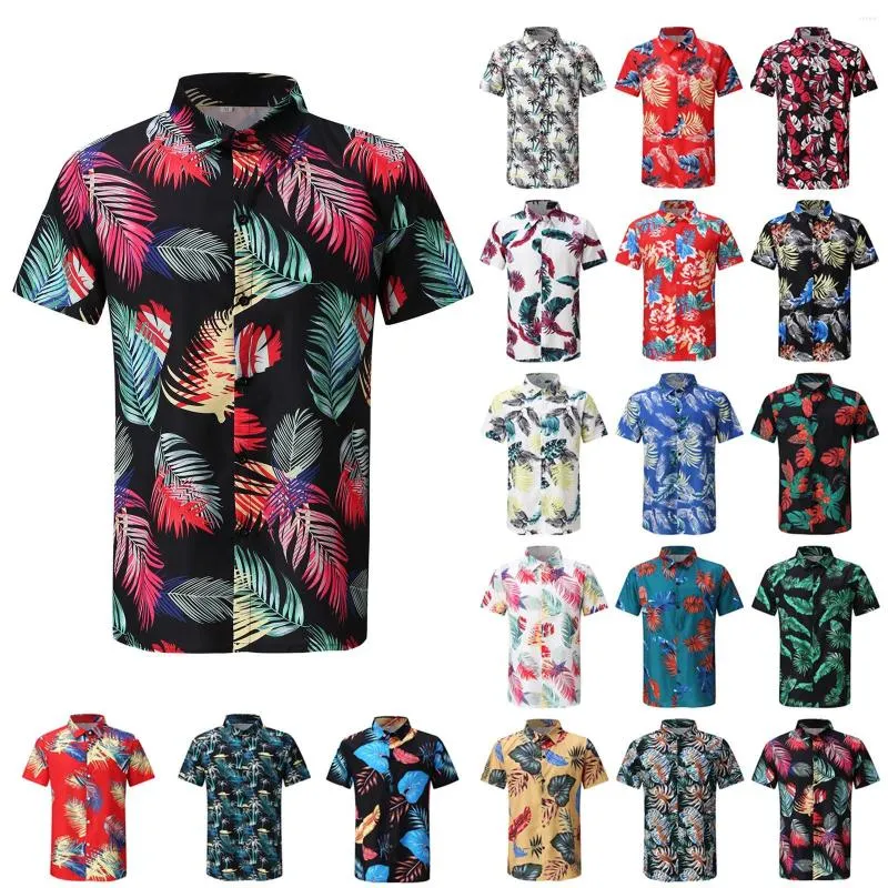 Men's Casual Shirts Summer Short Sleeve Plus Size Men's Loose Lapel Button Hawaiian Printing Shirt Blouses Tops Camicias#p3