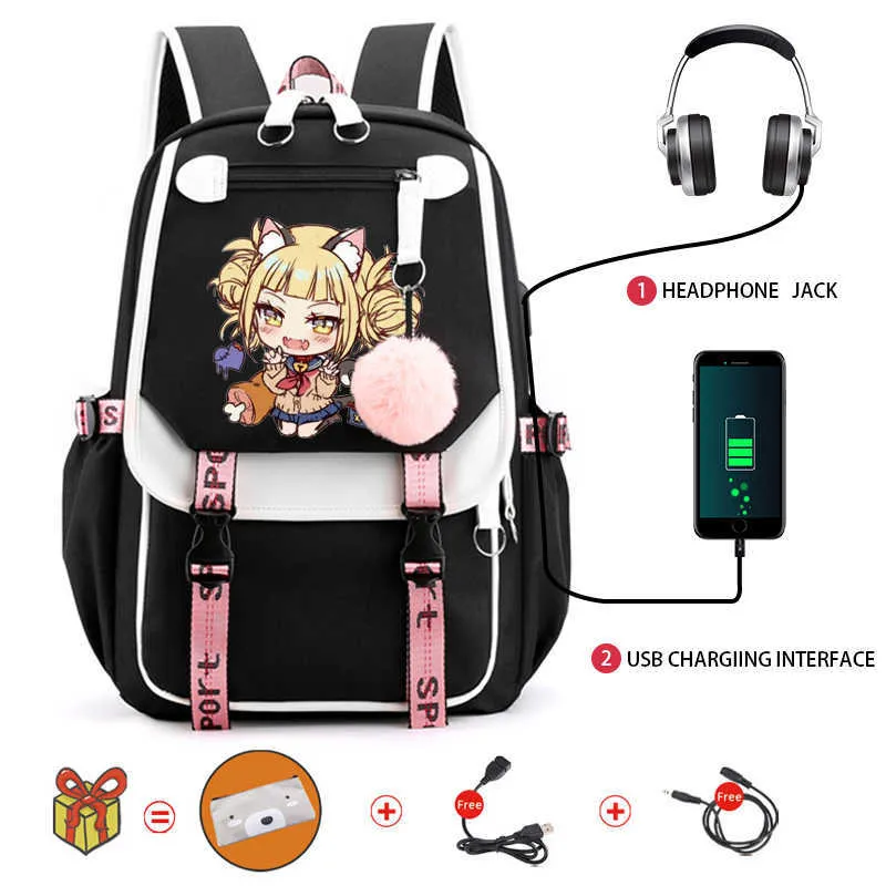 Zaino Anime Zaino My Hero Academia Toga Himiko Kawaii Schoolbag Ragazze Ragazzi Manga Cartoon Bookbags di grande capacità per adolescentiJ230301