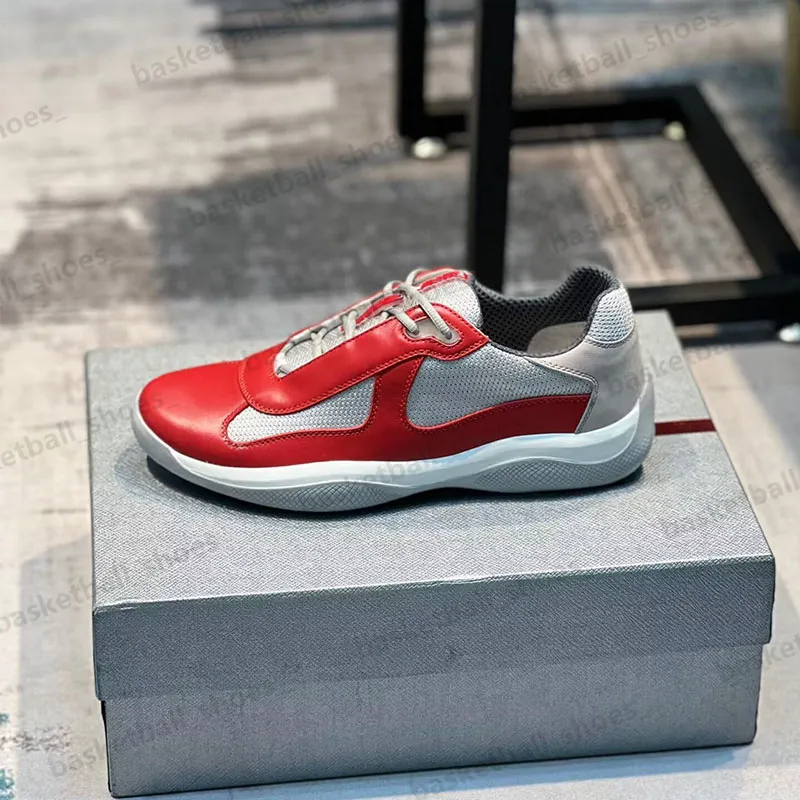 Men s Leather America s Cup Shoes Casual 2024 Designer Breathable Mesh Walking Trainers Black White Red