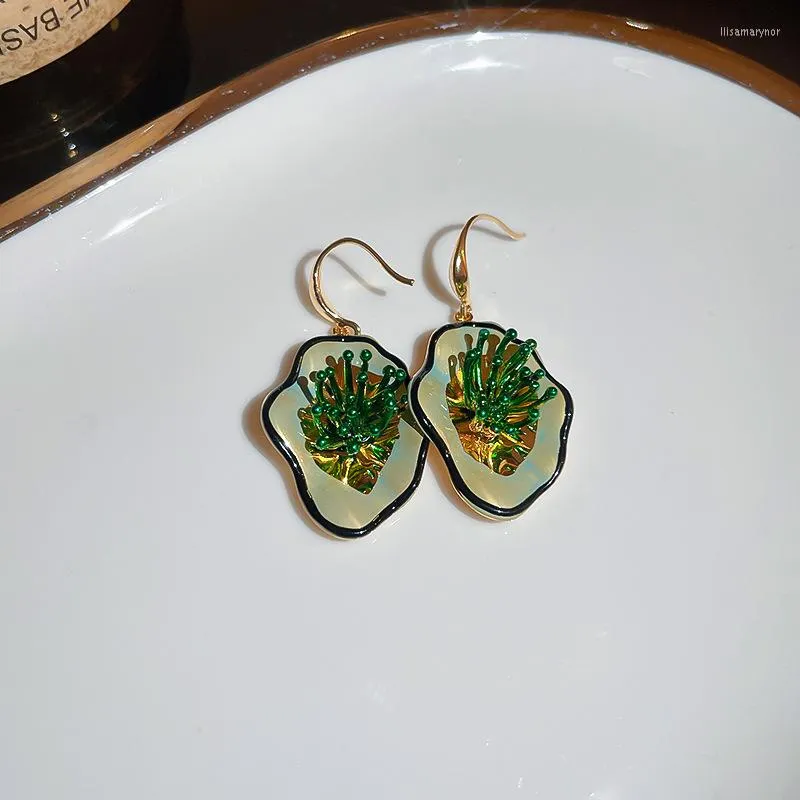 Boucles d'oreilles pendantes Minar mode couleur verte émail fleur boucle d'oreille pour les femmes irrégulière Floral pétale goutte déclaration fête bijoux