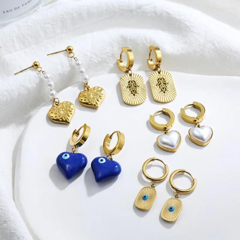 Hoop kolczyki moda Koreańska złoto Kolor przebijający geometryczny wisiorek serca Huggie Brincos dla kobiet biżuteria ze stali nierdzewnej