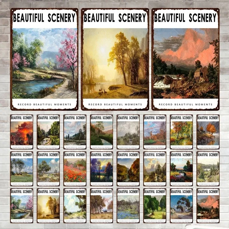 Beautiful Secenery Metal Tin Sign Vintage Plaque Record Beautiful Moments Retro Plates Landscape Painting For Garage Home Decor personalized Size 30X20CM w01