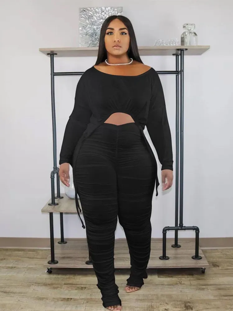 Femmes Plus La Taille Pantalon Loungewear Ensembles 2 Pièce Tenues Haut À Manches Longues et Stacked Pant Big Sexy Gros Drop 230302