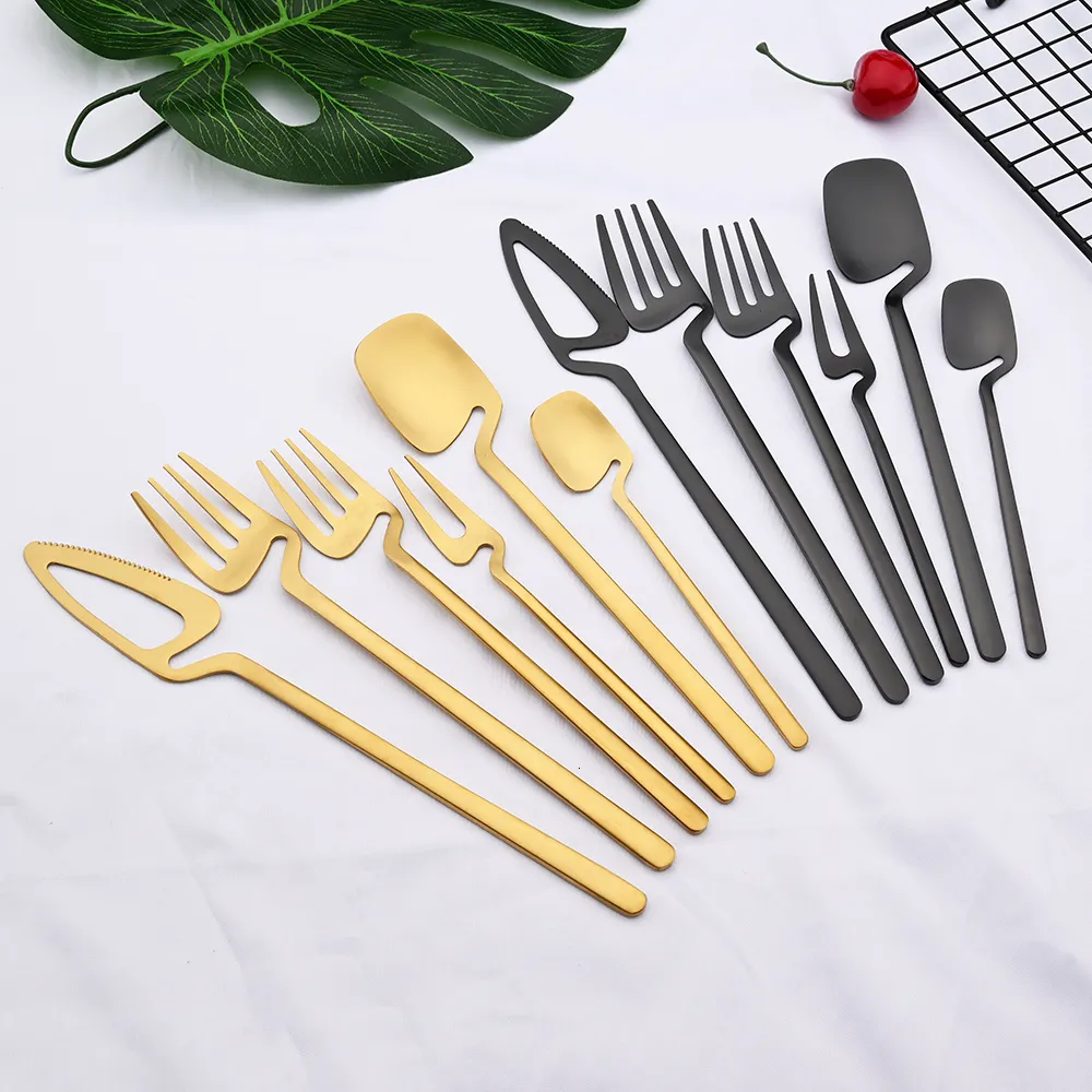 Dinnerware Sets 12 Matte Black Flatware Cutlery Knife Fruit Fork Spoon 304 Stainless Steel Tableware Silverware 230302