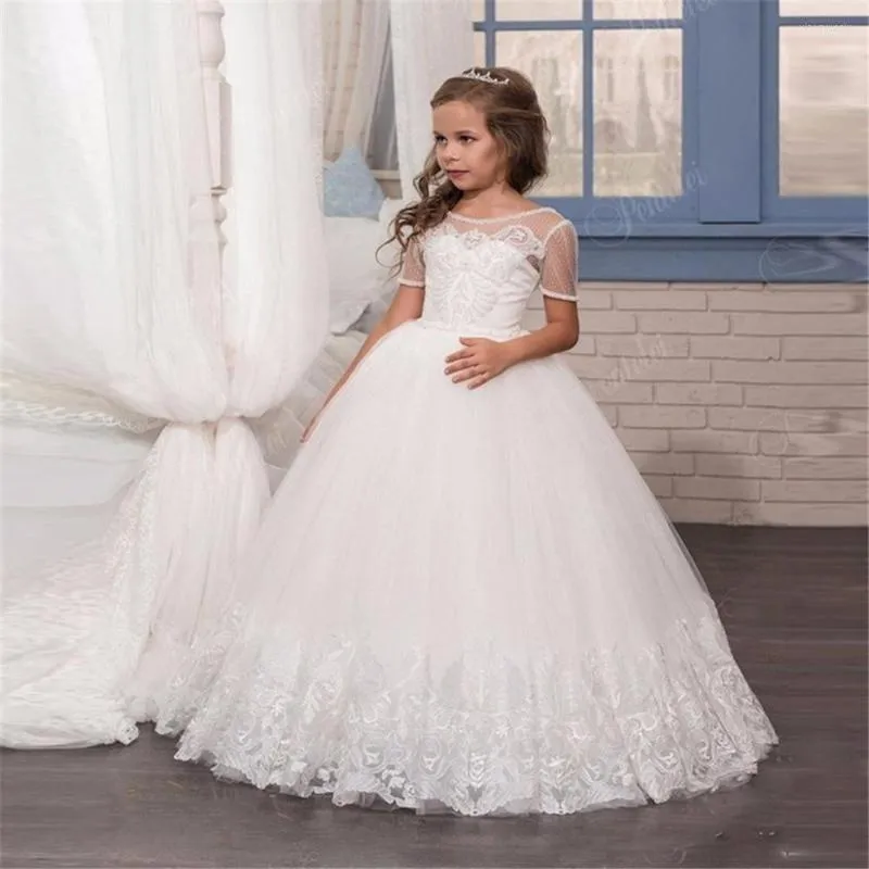 Fille Robes Dentelle Ivoire Fleur Mignon Bébé Robe Puffy Princesse Pour Enfants Fête D'anniversaire Robe Première Communion