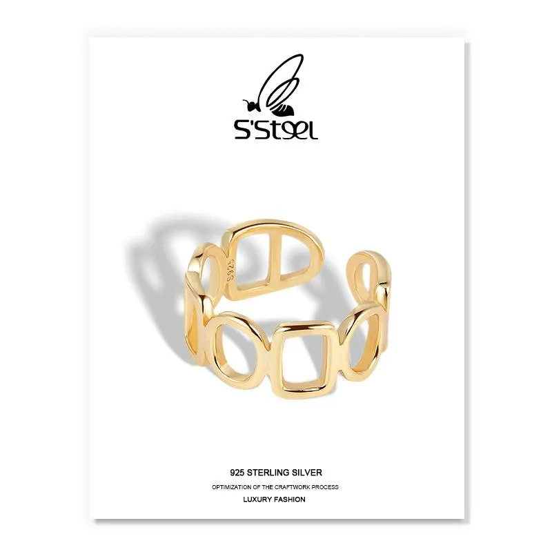 Ringos de cluster S'Steel Minimalist for Women 925 Sterling Silver Gold Gold Trendy Trendy Cola de anel ajustável Plata de Ley Jewellery