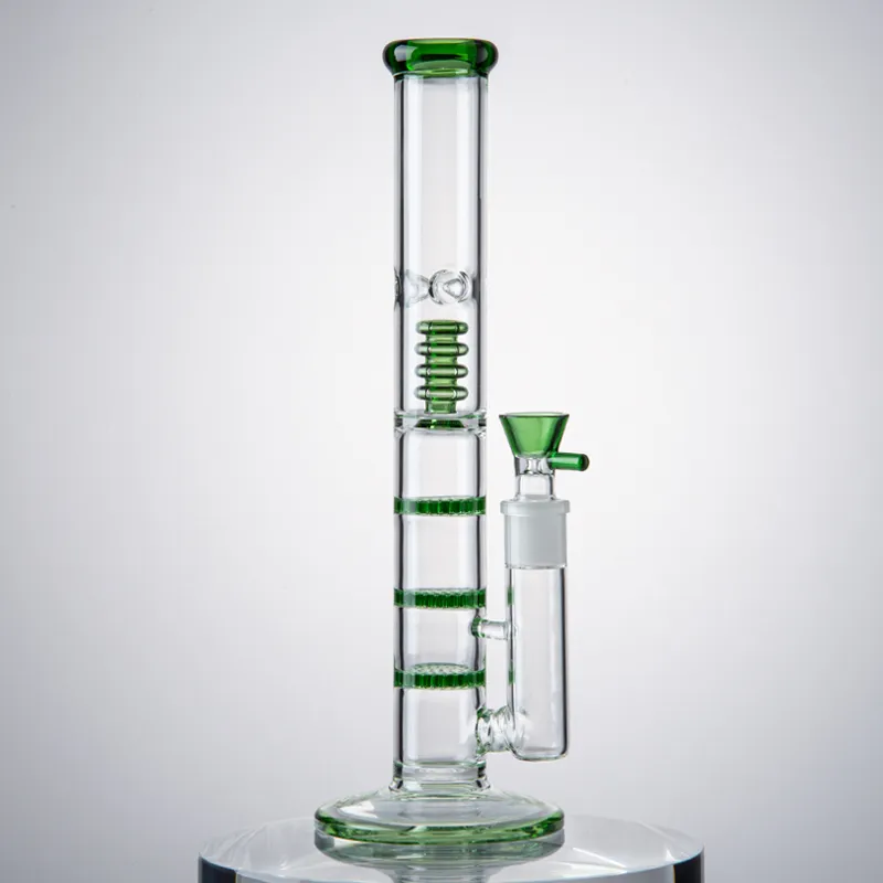 12 pouces verre Bongs triple Beecomb narguilés 18mm femelle Joint conduites d'eau cage à oiseaux perc huile Dab Rigs 5mm d'épaisseur clair vert bleu avec bol