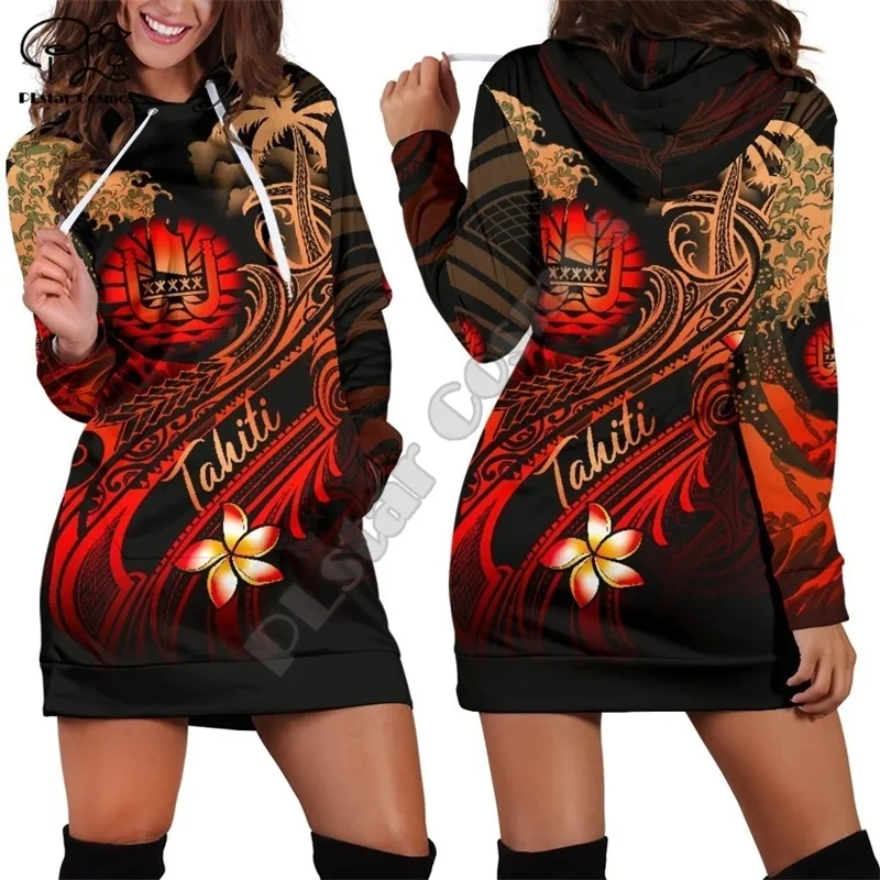 Felpe con cappuccio da donna Polinesia francese Tahiti Country Tribal Culture Retro Harajuku 3DPrint Donna Felpa a maniche lunghe Pullover Funny Hoody Dress A3 230301