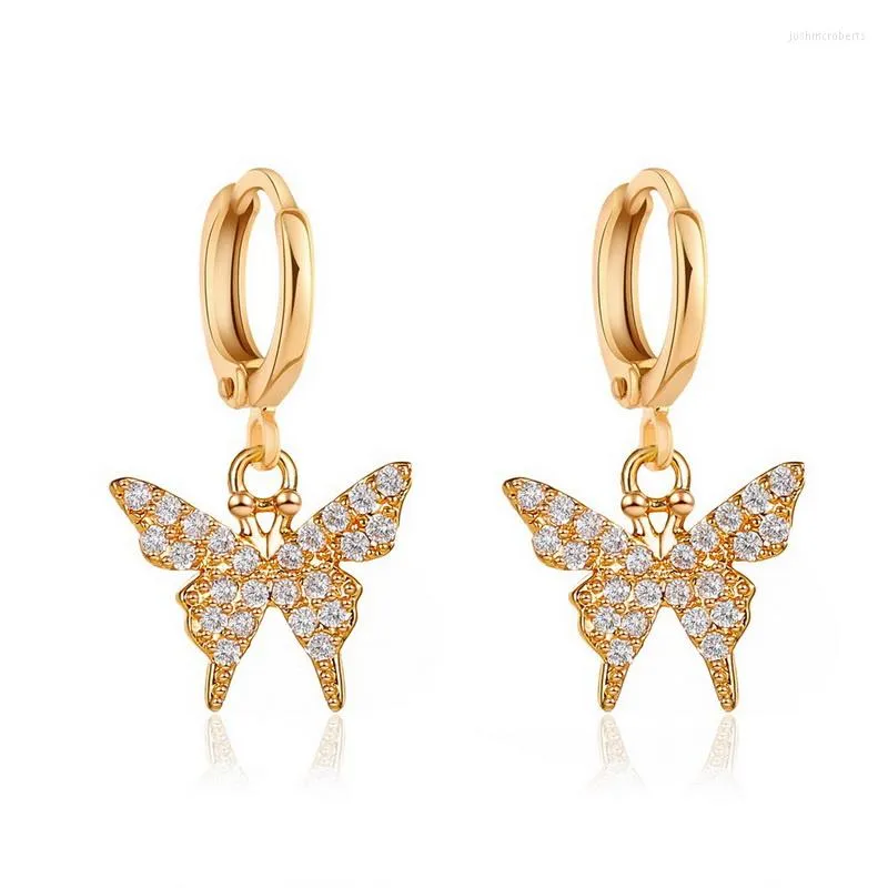 Kolczyki Dangle Korean Style Rhinestone Butterfly for Women Fashion Drop Ear Biżuteria Hurtowa Pendientes Prezenty QW76