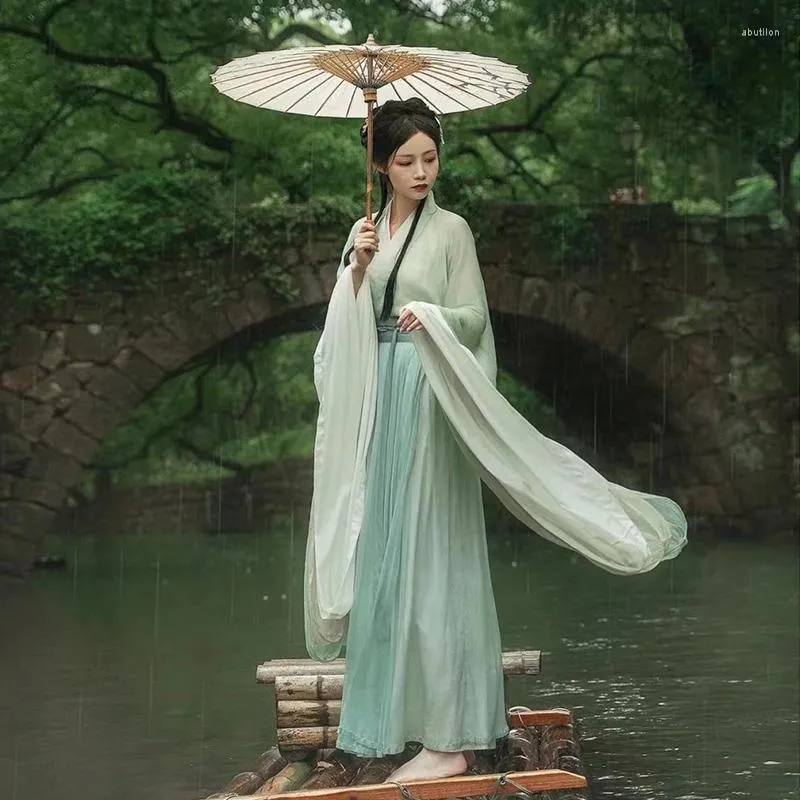 Vêtements de scène 2023 fée Hanfu robe Ming brodé chinois traditionnel femmes vert clair robes Festival vêtements SL5504