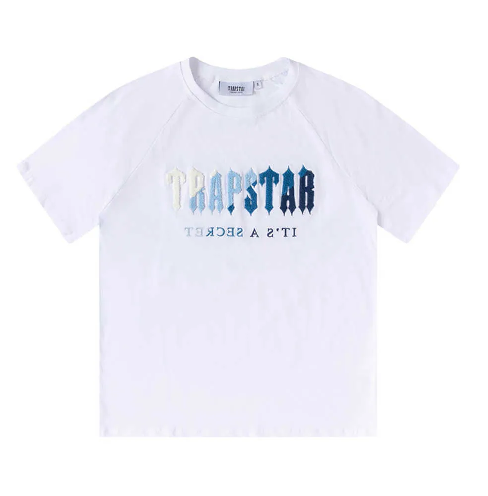 Modedesign Trapstar New Men's T Shirt Balck Grey White Short Sleeve Outfit Chenille Tracksuit Black Cotton London Streetwear 23ess