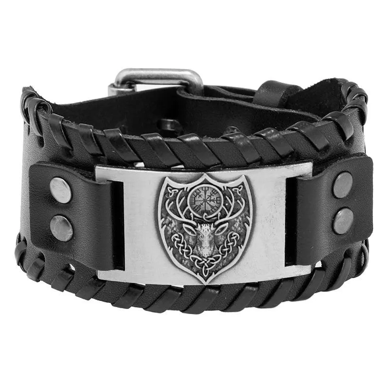 Bangle Jessingshow Vintage Viking Bracelets For Men Punk Style Genuine Leather Bracelet Amulet Jewelry Gift Retro