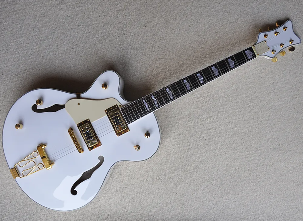 Left Hand Semi-hollow White Electric Guitar with Rosewood Fretboard