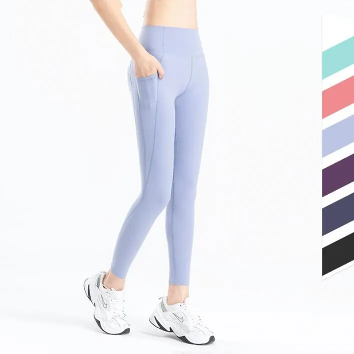 Spodnie jogi legginsy fitness Jeggingi Summer High talia Sport Pant nago uczucie ciepłego projektantka naciśnięcia kobiet seksowne brzoskwiniowe rajstopy kieszonkowe BC373