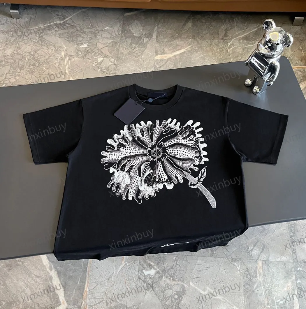 Xinxinbuy Men designer tee t shirt 23ss blommor graffiti bokstäver lotus blad kort ärm bomull kvinnor vit svart brun grå s-xl