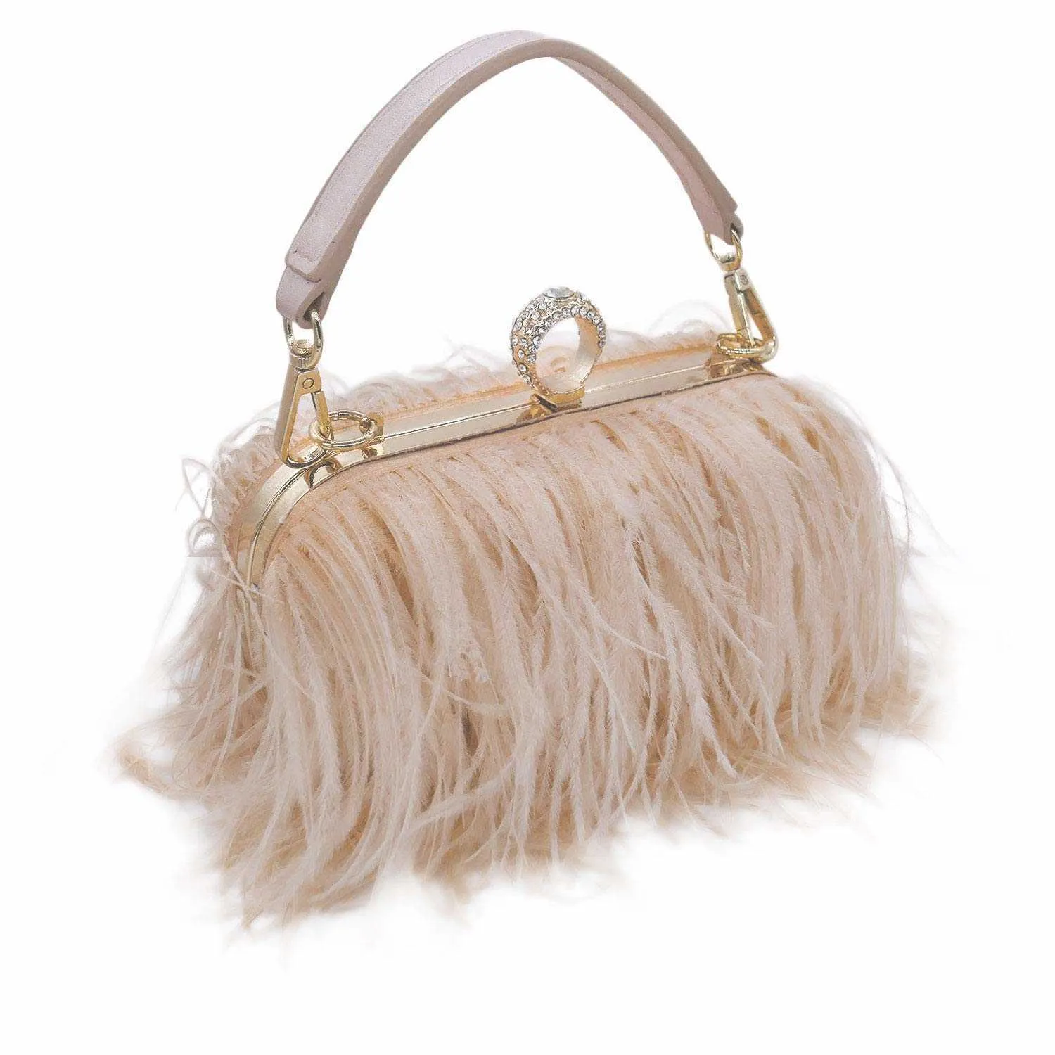 Women Fluffy Ostrich Feather Dress Purse Shoulder Wedding s Designer Chain Evening Party Clutch BagL230302