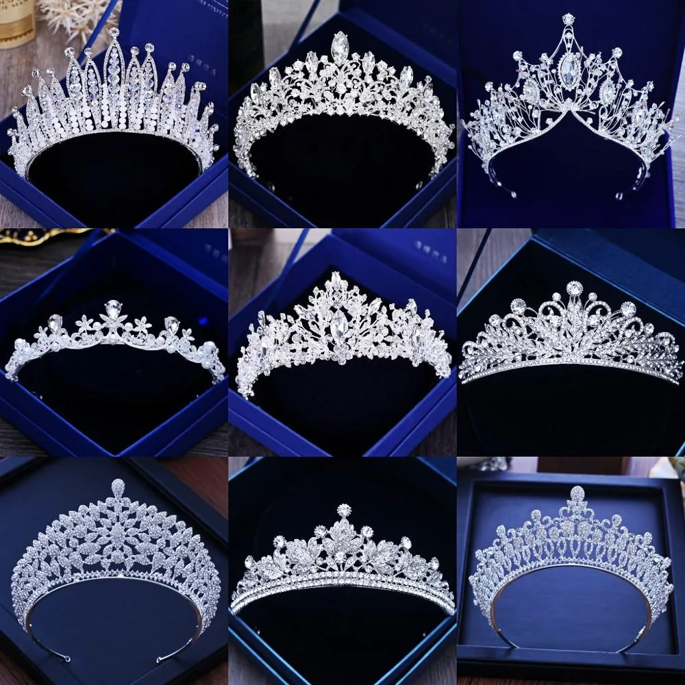 Diversas coroas de cristal de cor de ouro prateado Bride Tiara Fashion Queen for Wedding Crown Headpied Hair Hair Jóias Acessórios