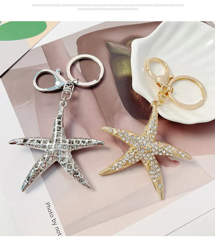 Starfish Keychain Fashion Five-Pointed Star Key Pendant Key Ring Cartoon Ocean Series Fashion Diamond Gifs For Friends Or Families
