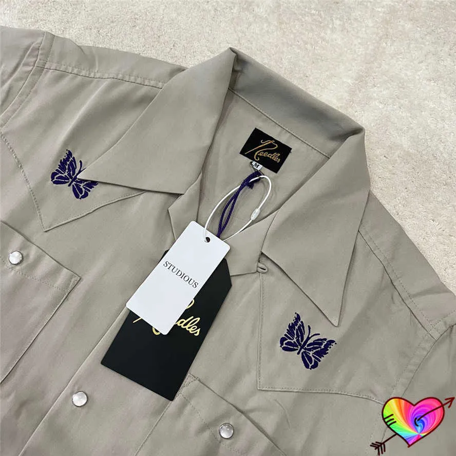 Men's Casual Shirts 2022 Needles Shirt Men Women Embroidered Butterfly 1 1 Needles AWGE Pockets Shirts Loose Fit Casual Button Blouse T230302