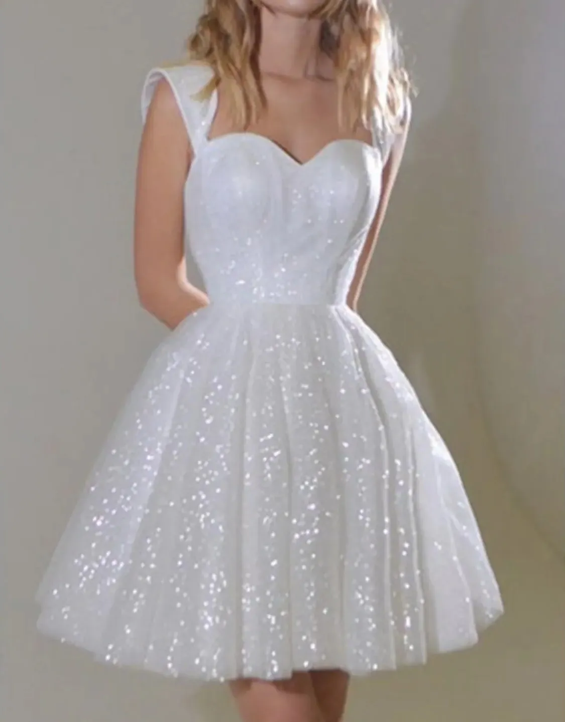 Little Sequin a line reception dress with Sleeveless V-Neck and Tulle Skirt - Perfect for Beach Weddings and Bridal Parties in 2023 Little Sequin a line reception dress with Sleeveless V-Neck and Tulle Skirt - Perfect for Beach Weddings and Bridal Parties in 2023