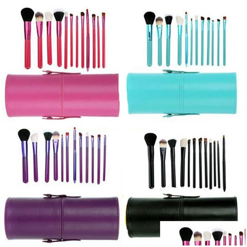 Makeup Brushes 12Pcs Brush Setaddcup Holder Professional Cosmetic Set With Cylinder Cup Drop Delivery Health Beauty Tools Accessories Dhio3
