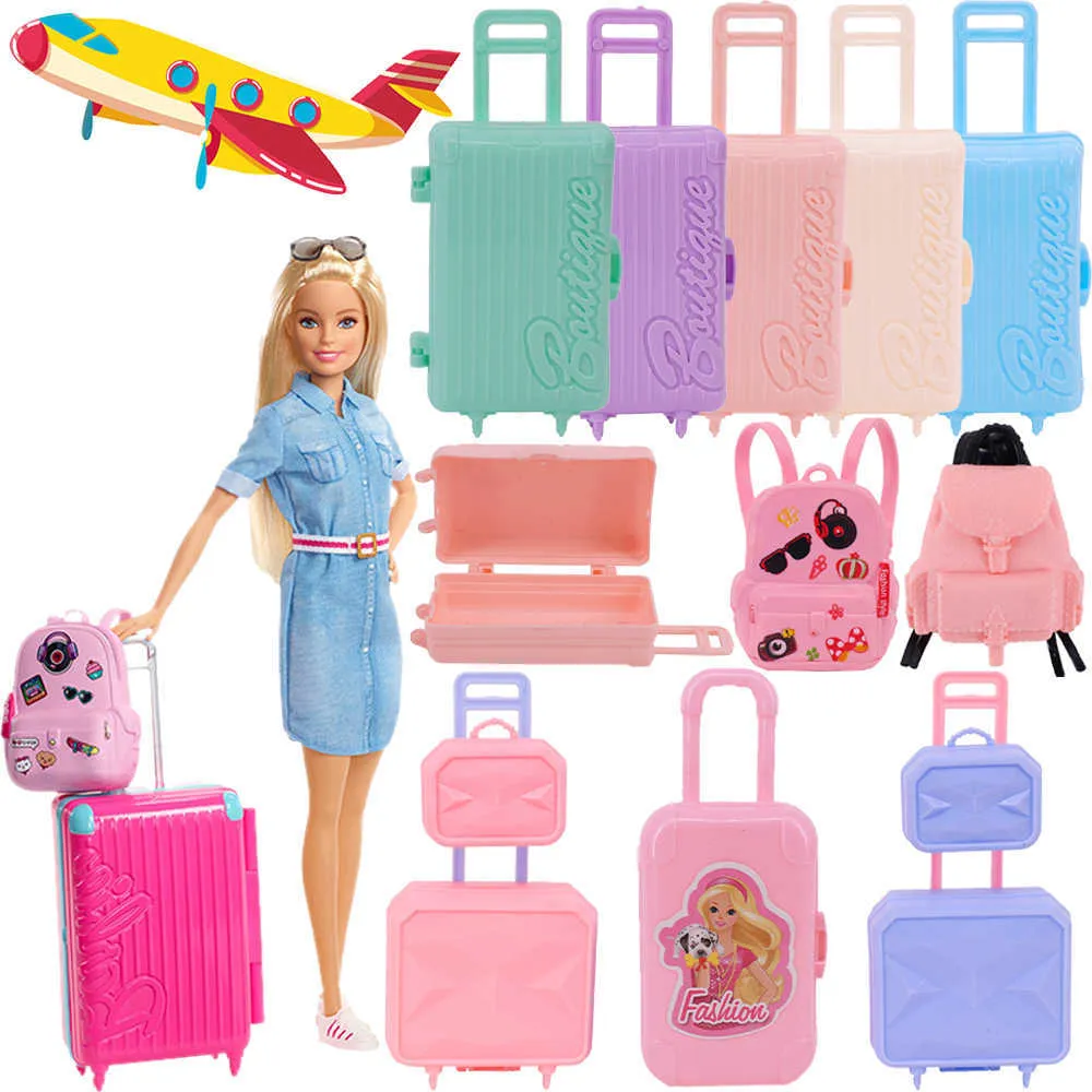 Wholesale Doll Accessories Suit Fashion Travel Suitcase Luggage For Barbies Clothes 30cm Blyth Diy Dollhouse Toys For Girls Christmas Gift