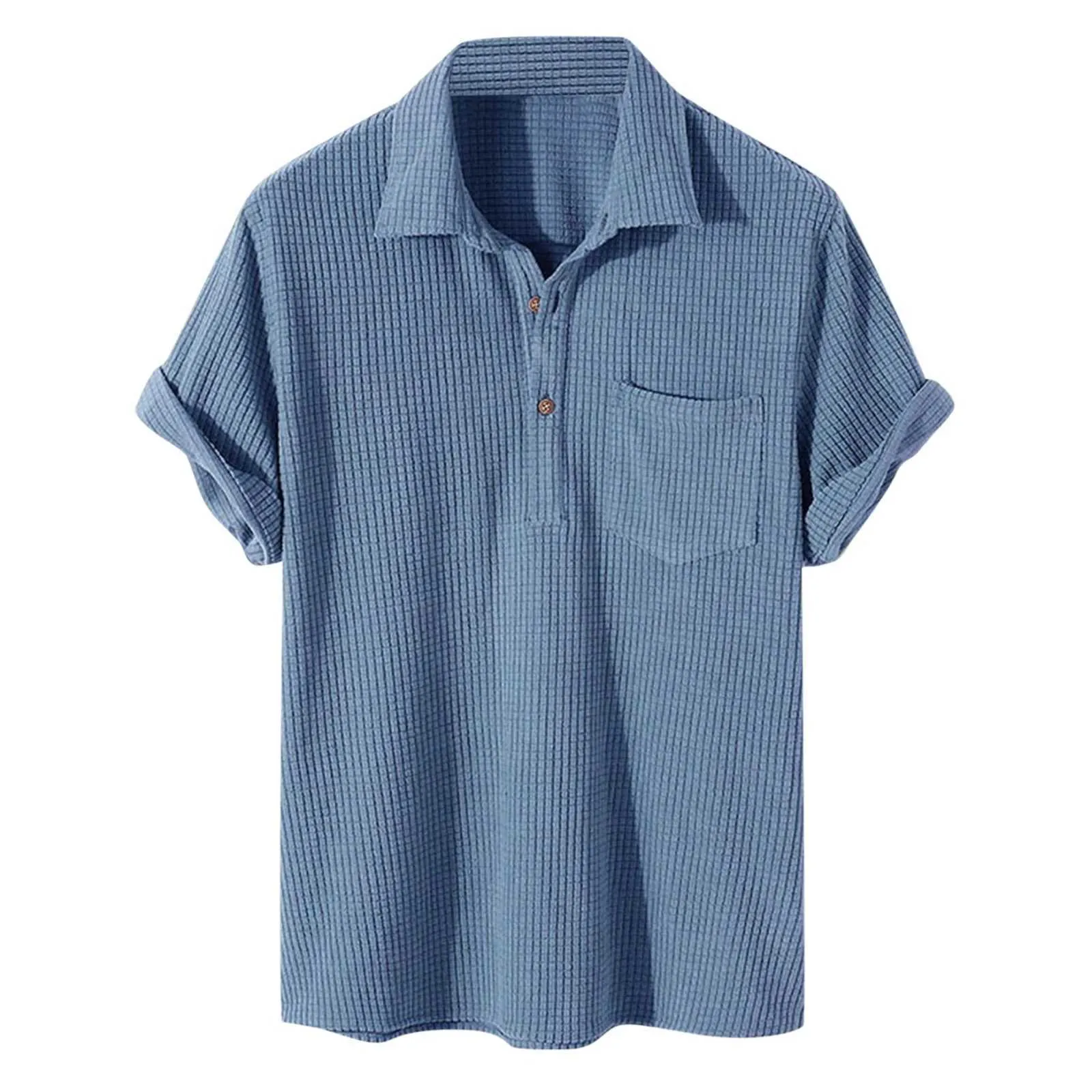 Camisetas masculinas de cor sólida casual masculino half cardigan lapeel camisa masculina poeta tampo tampo de manga curta G230301