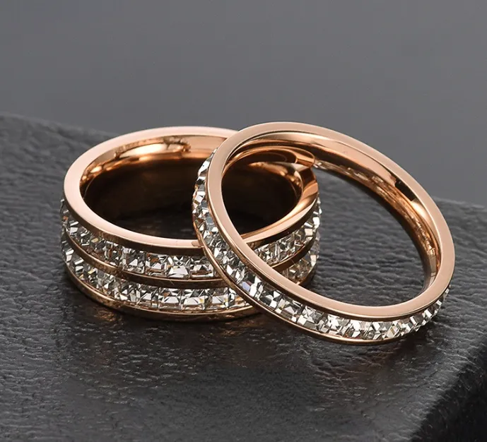 Wholesale Starry Couple Couple Rings Double Ring Single Ring Diamond Titanium Steel Rings Female Gift Girlfriend Boyfriend Girlfriend Valentine's Day Birthday