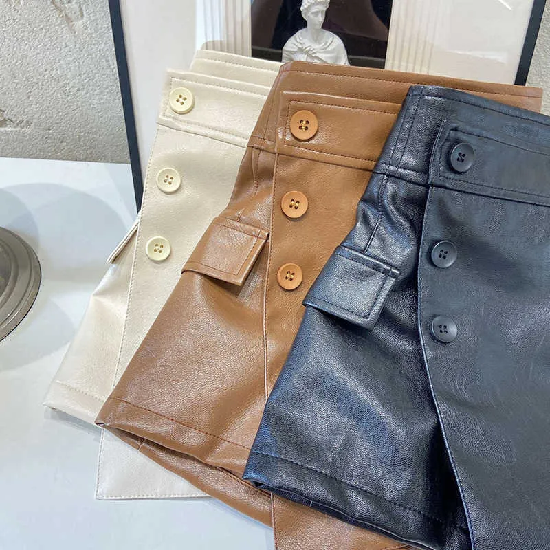 Skirts Autumn Winter Girls Pu Skirt Baby Skirt Shorts Kids Fake Skirt Children Bottoms Fashion Faux Leather Irregular Button 1 To 7 Yrs T230301