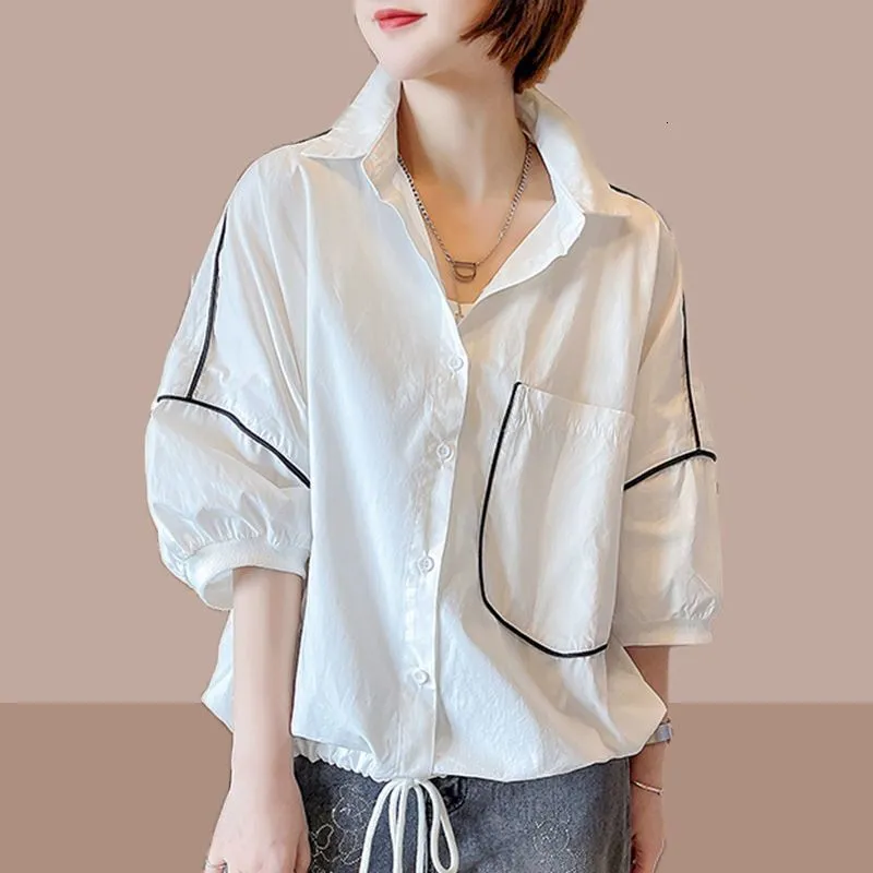 Bluzki damskie Koszule Duży rozmiar koszuli Koszula Summer Modna Bluzki z krótkim rękawem Trendy w stylu koreański luźne, swobodne koszule puchowe Kobiety 230302
