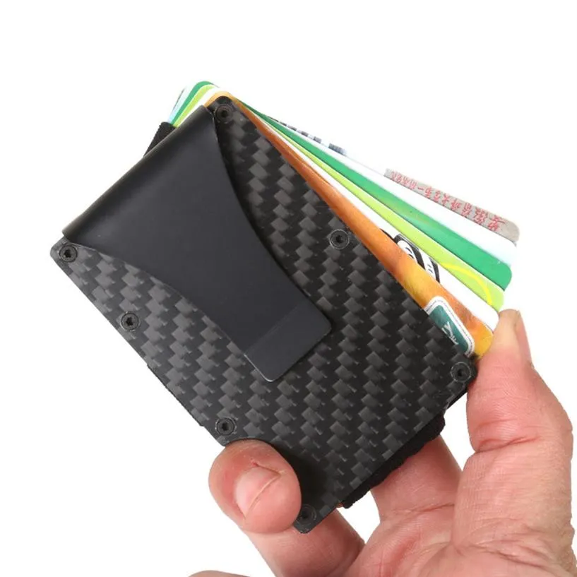 Mens Wallet Carbon Fiber Metal Credit Card Holder 1-12 Cards Aluminum With Back Pocket ID Card RFID Blocking Purse Black281Q