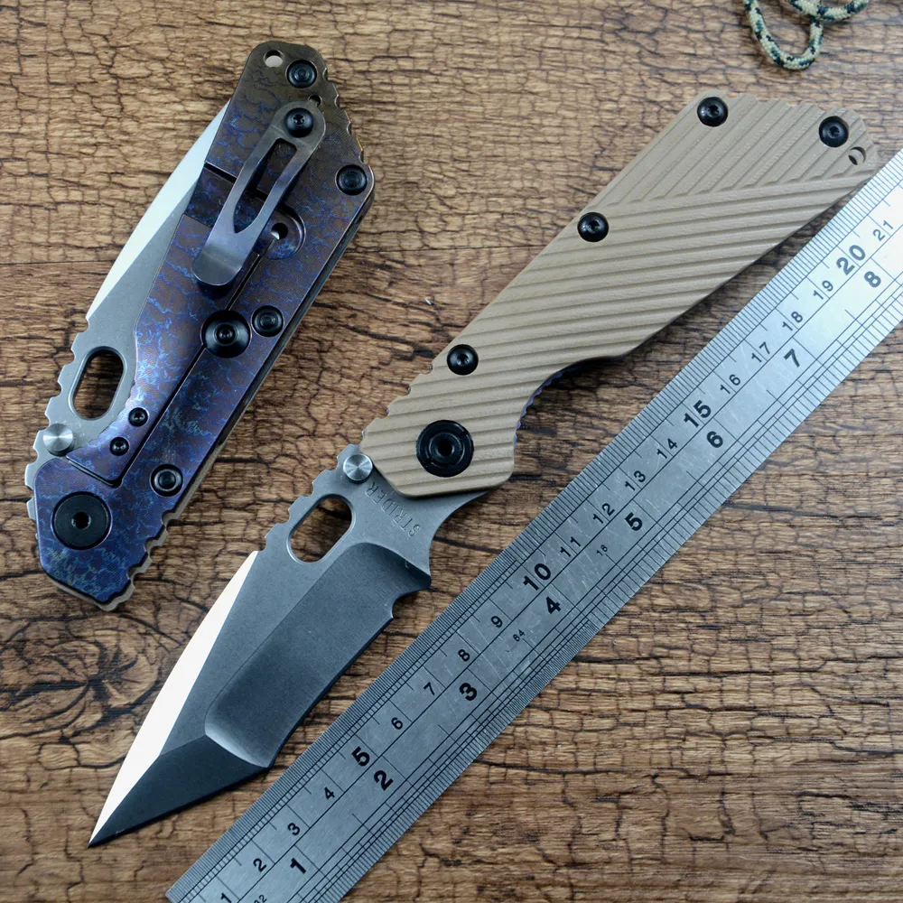 Y-START Strider SMF Tactical Folding Knife Outdoor Survival Tanto D2 Stonewashed Blade G10 Titanium Färgglatt handtag med påse